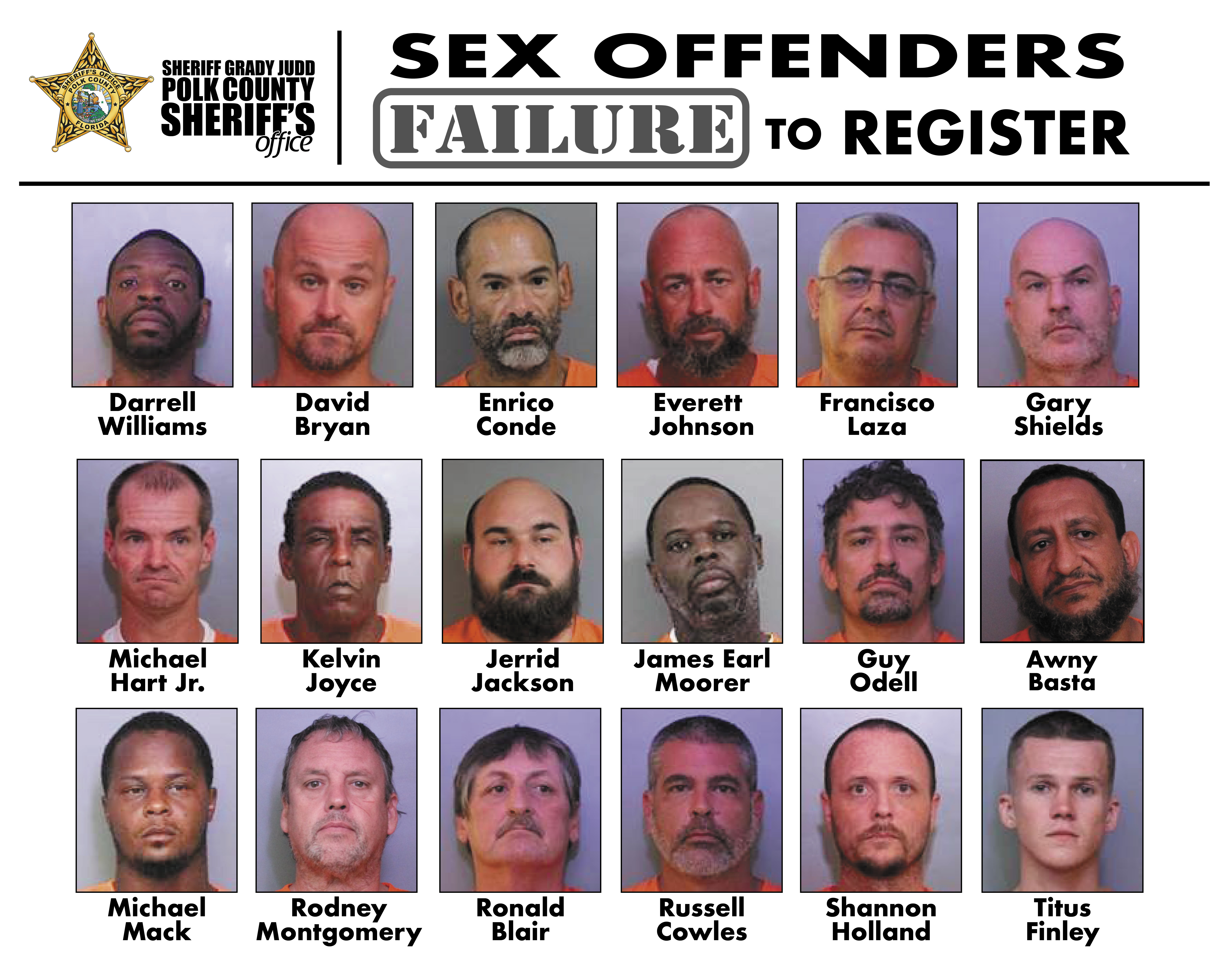 Sex Offenders failure to register mugshots